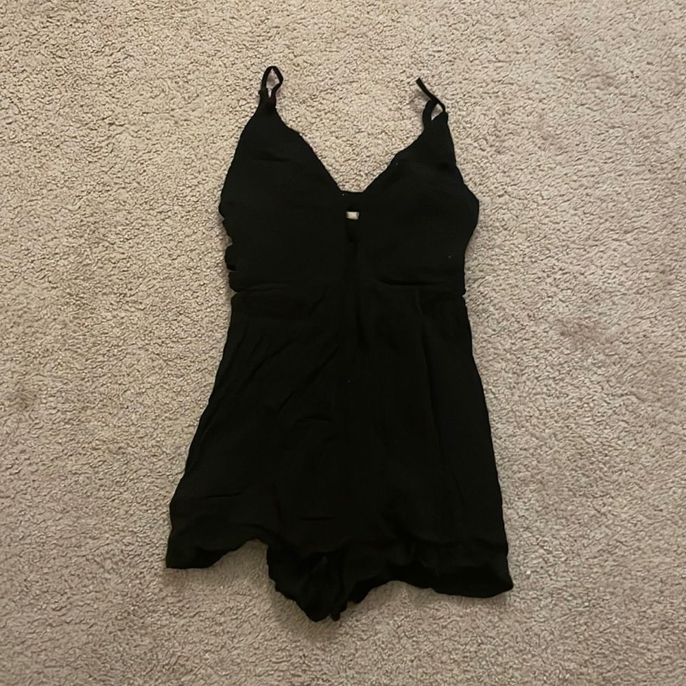 Black Romper with Crochet Cut-Outs